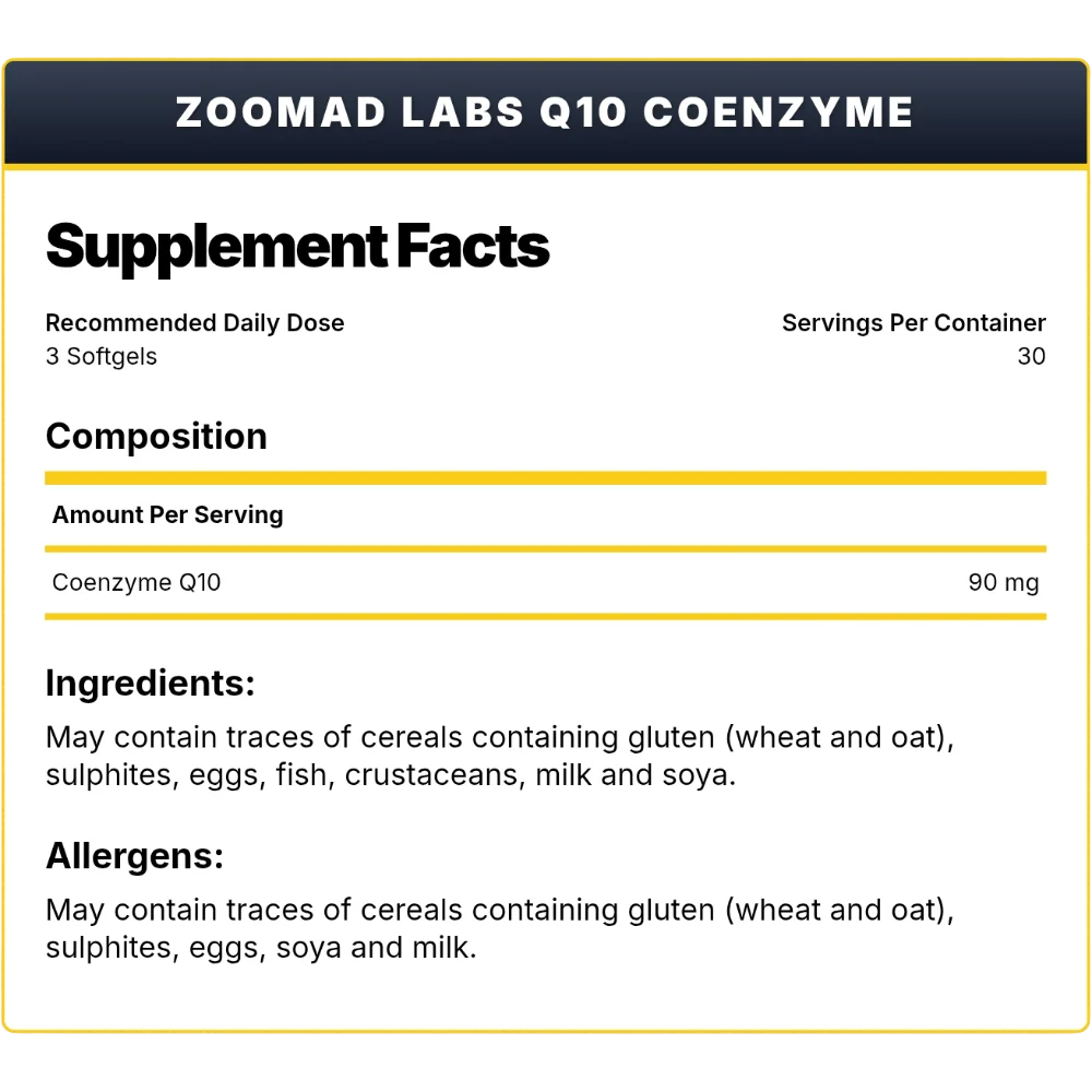 Zoomad Labs Coenzyme Q10 – 90 Tablets (30 Servings) | Energy, Heart & Antioxidant Support| In Power Fit Supplements Egypt