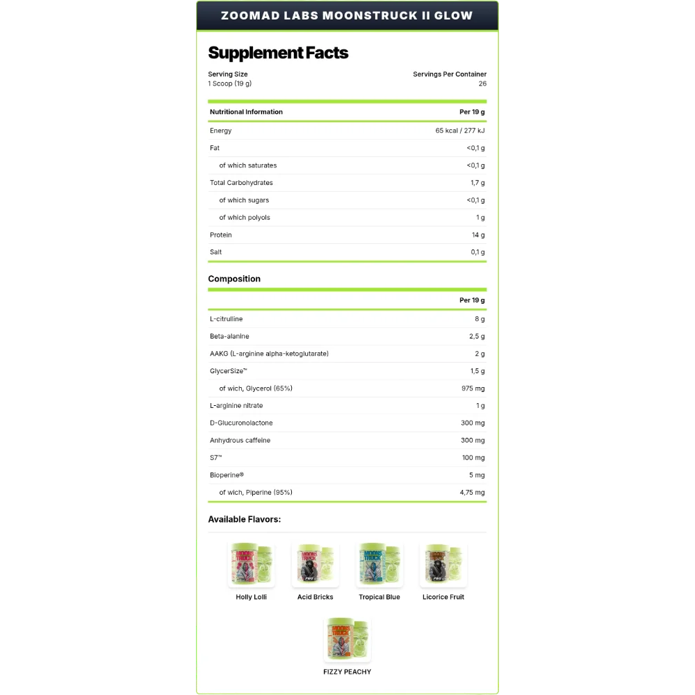 Zoomad Labs MOONSTRUCK Glow 494g (26 Servings) | Powerful Pre-Workout for Energy, Focus & Endurance| In Power Fit Supplements Egypt