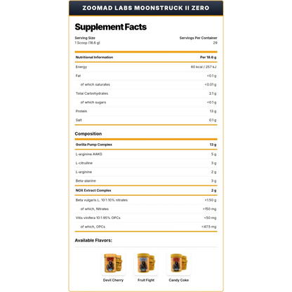 Zoomad Labs MOONSTRUCK Zero – 540g (29 Servings) | Extreme Pre-Workout for Energy, Focus & Pumps| In Power Fit Supplements Egypt