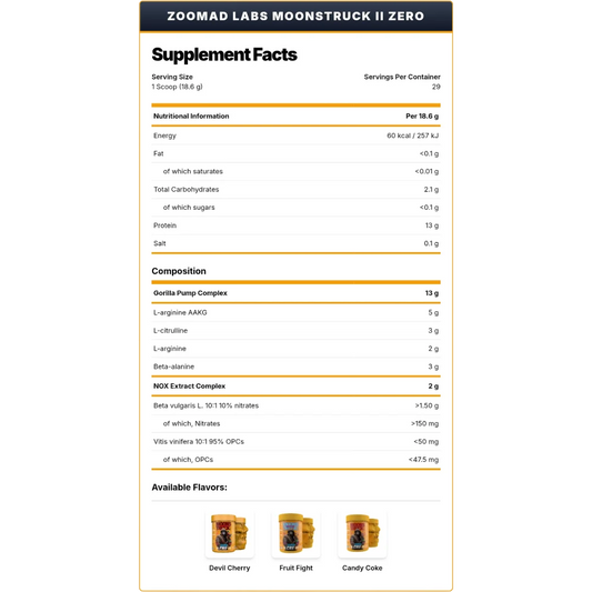 Zoomad Labs MOONSTRUCK Zero – 540g (29 Servings) | Extreme Pre-Workout for Energy, Focus & Pumps| In Power Fit Supplements Egypt