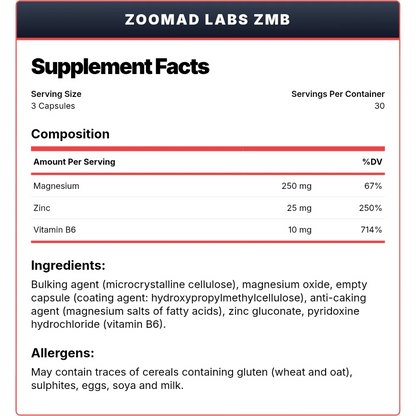 Zoomad Labs ZMB – 90 Tablets | Zinc, Magnesium & Vitamin B6 for Recovery & Strength| In Power Fit Supplements Egypt