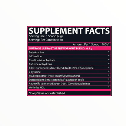Nutrex Outrage Ultra Stim Pre-Workout Fruit Punch | High-Stimulant Energy & Focus Formula | 30 Servings