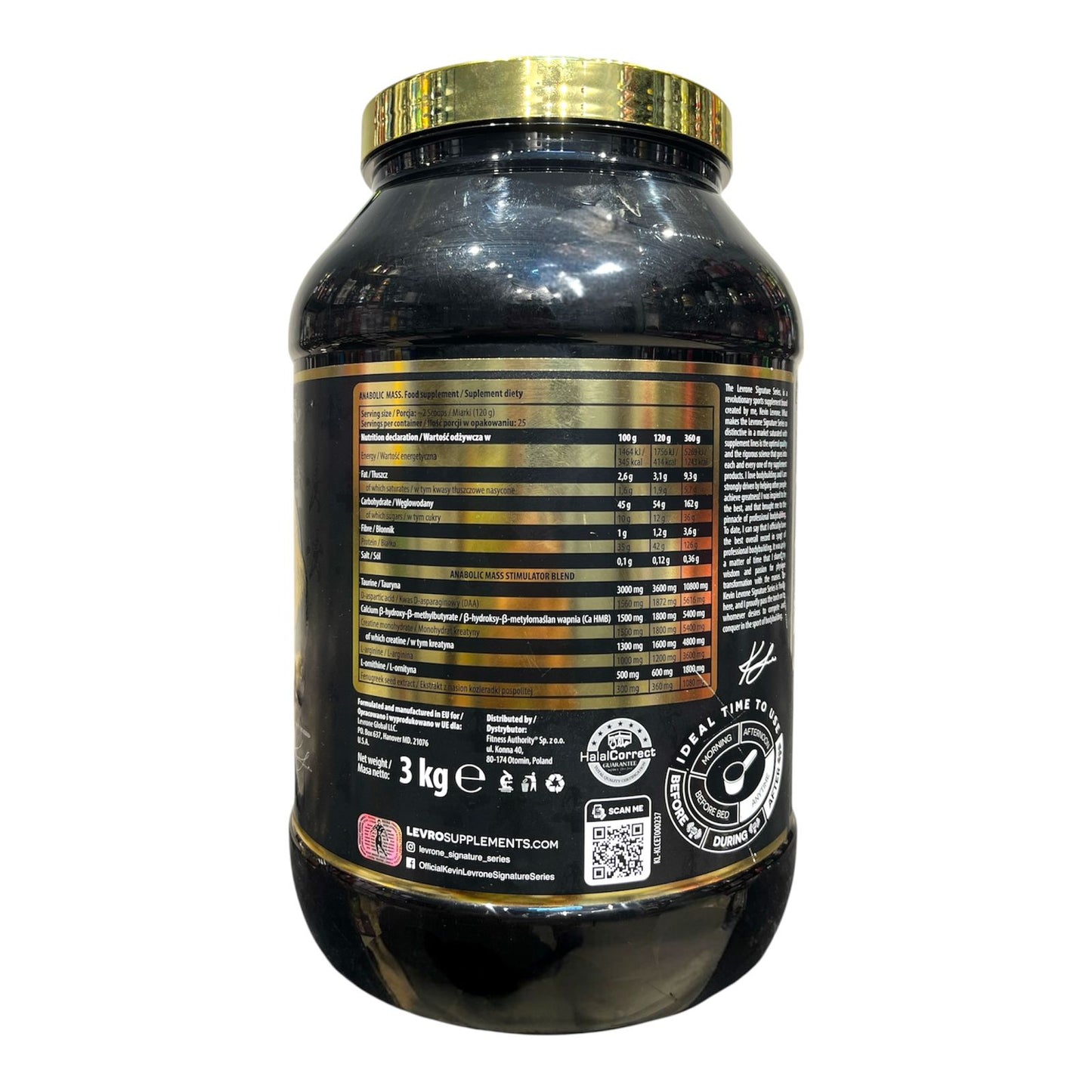 كيفن ليفرون أنابوليك ماس ٣ كجم - ٢٥ حصة، معزز كتلة عضلية عالي السعرات الحرارية في مصر