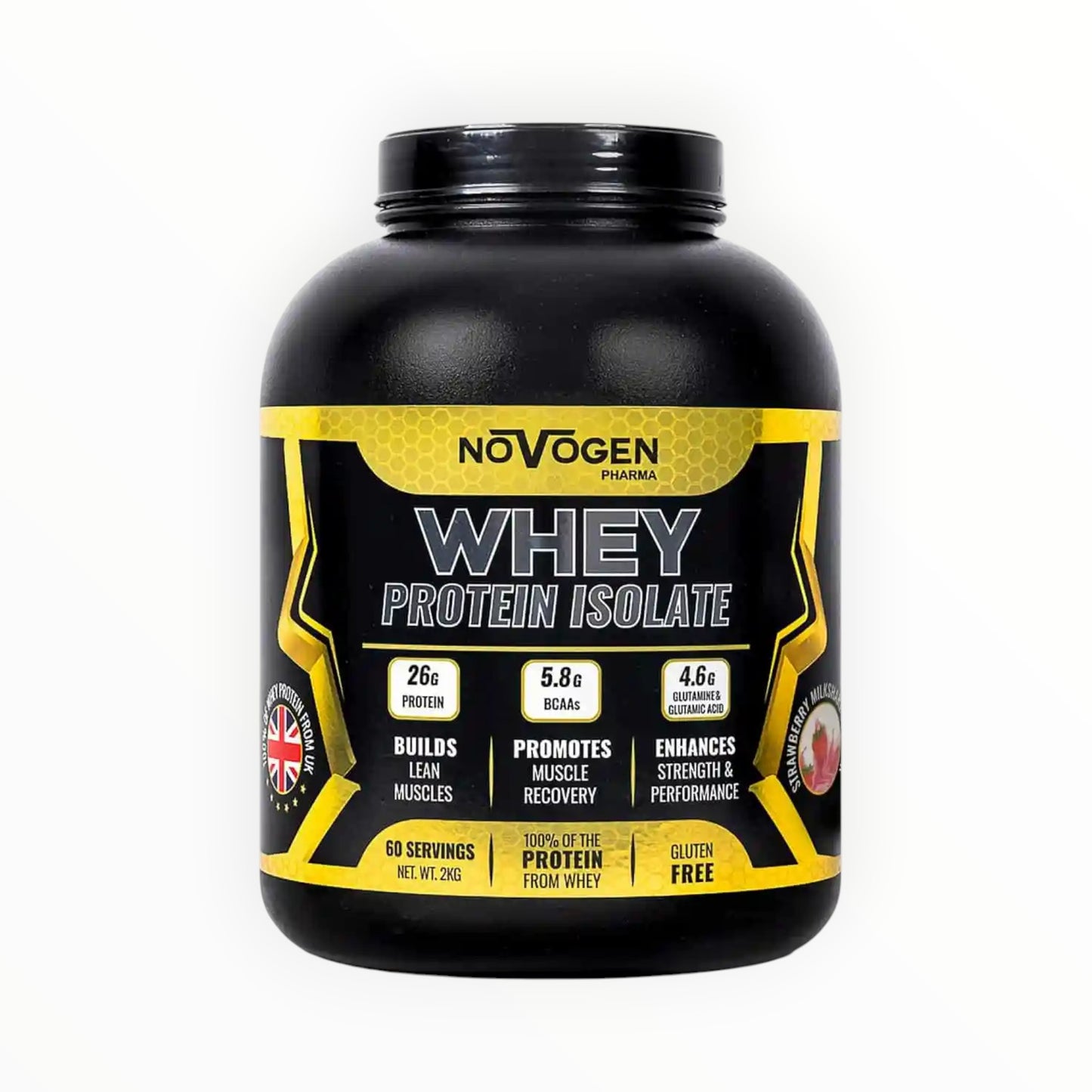 Novogen Pharma Whey Protein Isolate 2kg (60 Servings) – 26g Protein – 5.8g BCAAs – Gluten Free Whey Isolate Egypt
