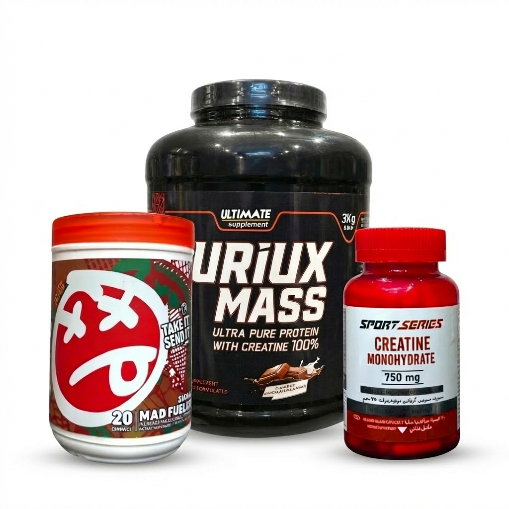 Furiox Mass Gainer (3kg) + Skeleton Mad Fuel (20 Servings) + Creatine Monohydrate – Advanced Bulking & Strength Stack | Power Fit Egypt