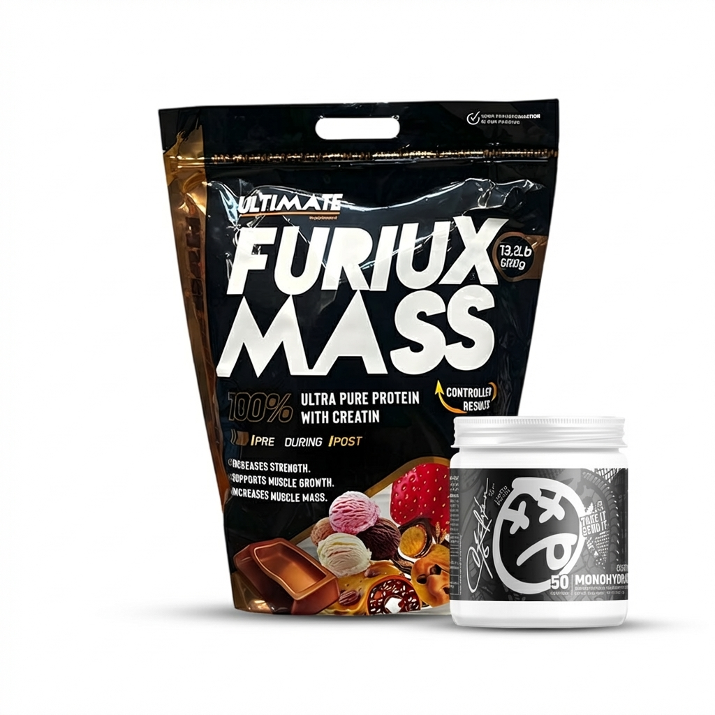 Furiox Mass Gainer Ultimate Supplement (6kg) + Skeleton Creatine Monohydrate (50 Servings) – Extreme Bulking Stack | Power Fit