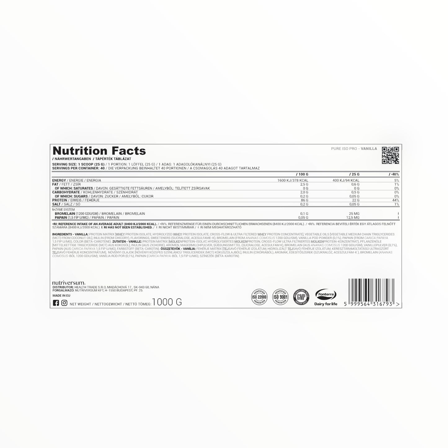 Nutriversum ISO Pro 1kg (40 Servings) | Premium Whey Protein Isolate for Lean Muscle & Recovery| In Power Fit Supplements Egypt