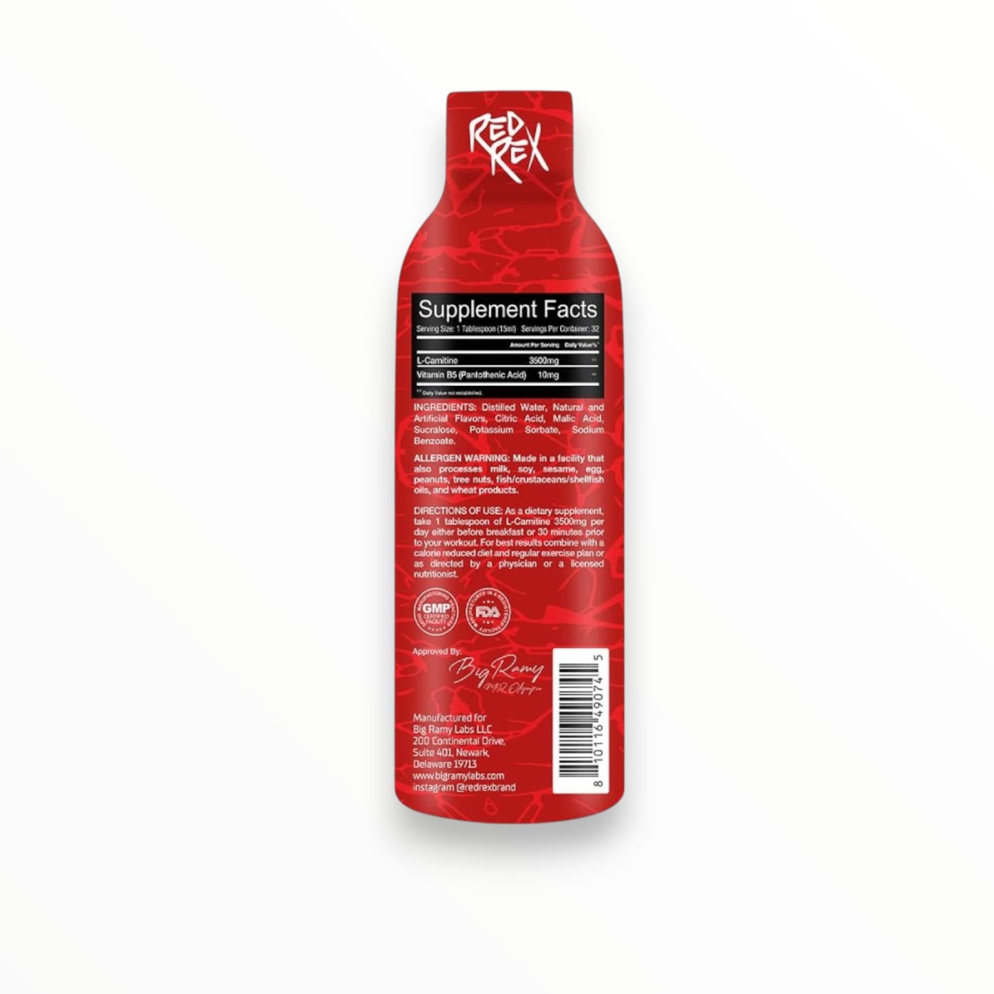 Big Ramy Labs Red Rex L-Carnitine 3500 Liquid – Pineapple (480ml, 32 Servings) | Egypt